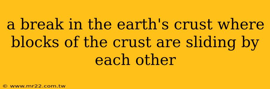 a break in the earth's crust where blocks of the crust are sliding by each other