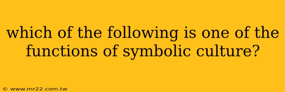 which of the following is one of the functions of symbolic culture?