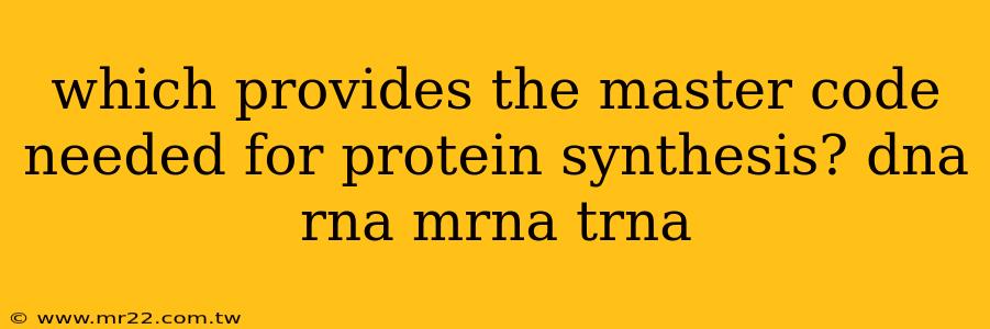 which provides the master code needed for protein synthesis? dna rna mrna trna